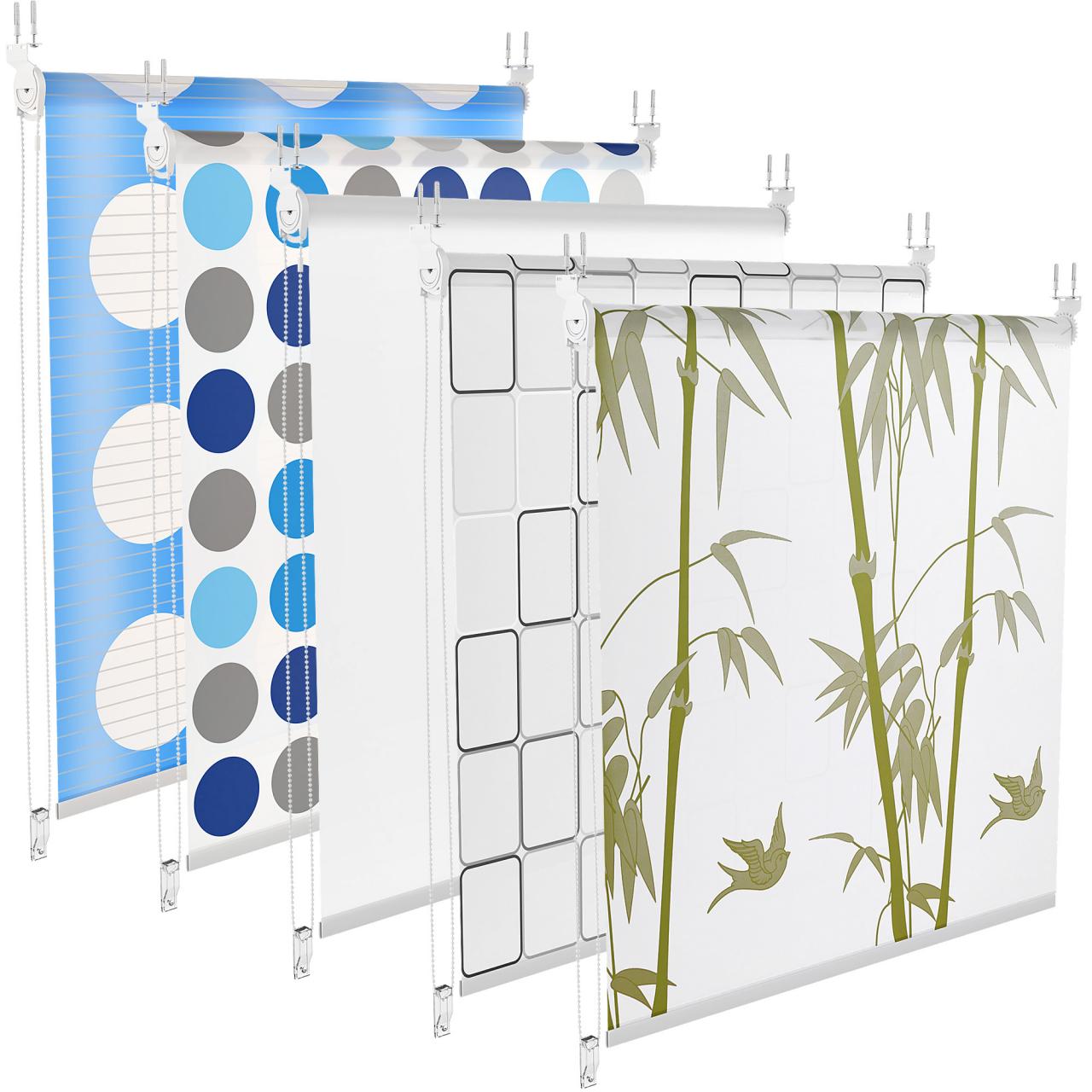 Homelux Duschrollo Badezimmer Vorhang Deckenbefestigung mit Klemmstange Seitenzug Links oder rechts montierbar 80 x 240 cm Square